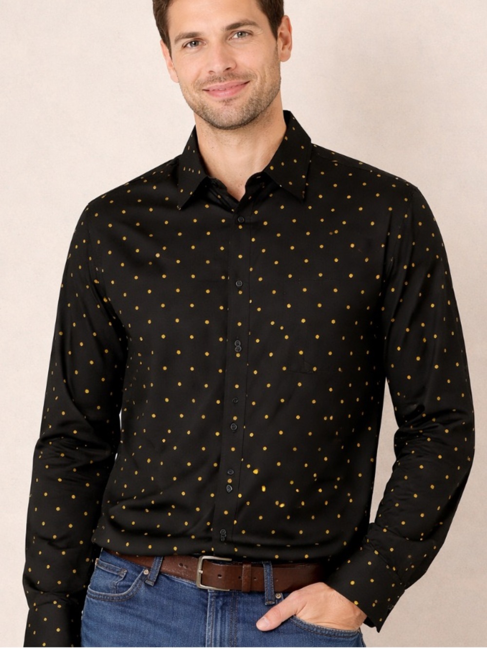 EXCHANGE UNLIMITED Black & Gold Abstract Print Shirt NWOT